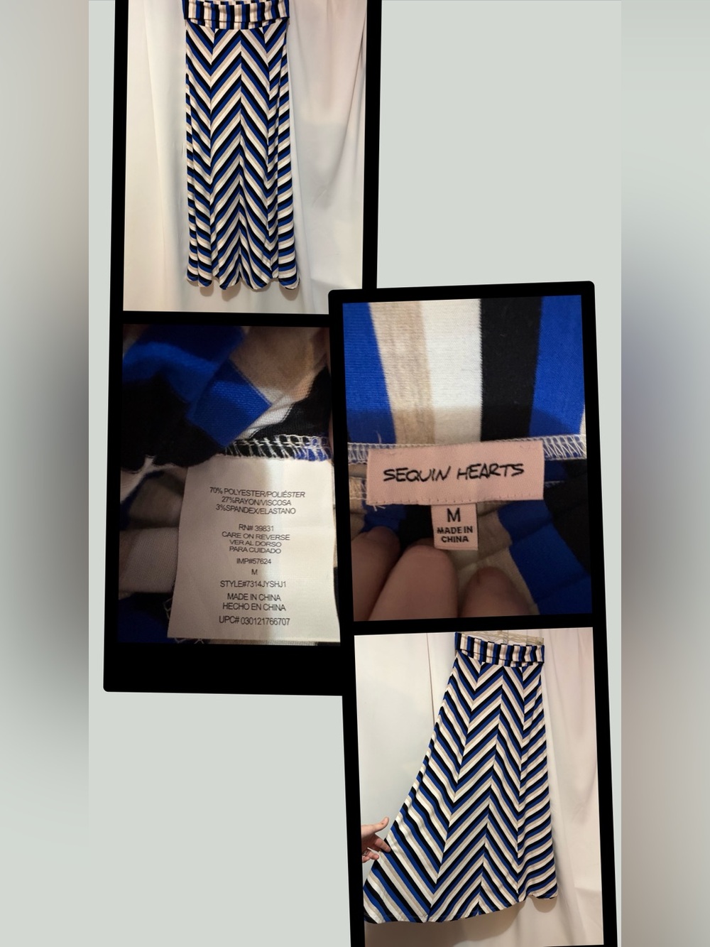 Sequin Hearts Chevron Maxi Skirt - Blue, Black & White